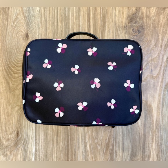 Kate Spade New York Down Dusk Buds Ditsy Nylon Travel Cosmetic Case Navy Pink - Picture 6 of 7